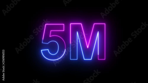 5M Blue and Pink Neon Milestone Animation with Glowing Number on Dark Background. Ideal for subscriber celebrations, social media achievements and digital promotions.