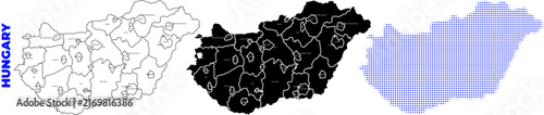 Foto Three stylistic variations of the map of Hungary on white background