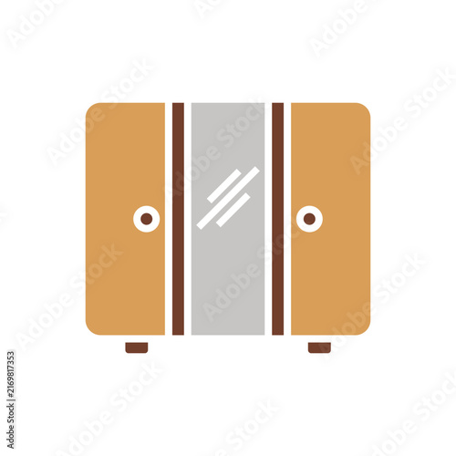 Wardrobe closet cupboard with doors and mirror icon vector illustration