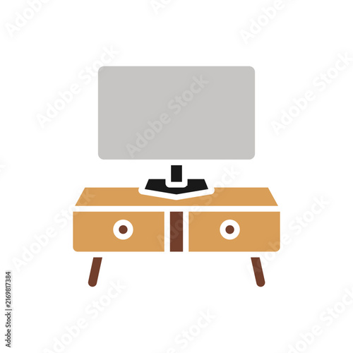 Office Desk with Computer Monitor Flat Icon
