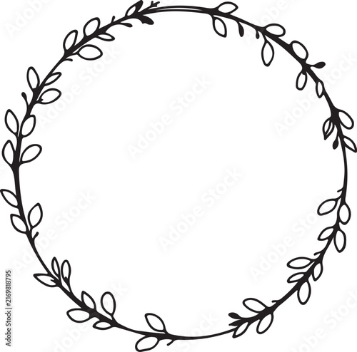Hand-Drawn Leaf and Berry Wreath Isolated