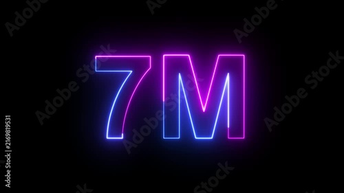 7M Blue and Pink Neon Milestone Animation with Glowing Number on Dark Background. Ideal for subscriber celebrations, social media achievements and digital promotions.