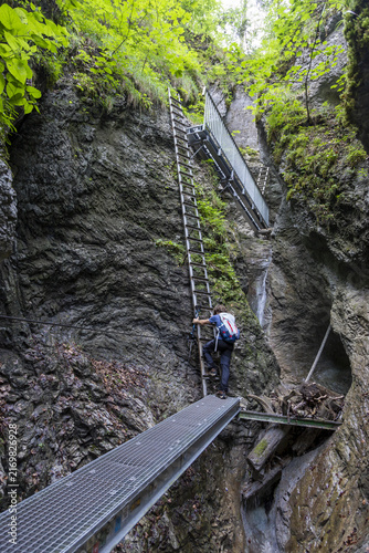 Quadro su tela Wandern entlang eines malerischen Wasserfalls im Wald