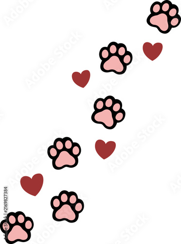 Cat Paw Print Footprint Decoration for Pet, Animal, Scrapbook, Craft, Stationery, and Cute Decorative Design. Vector Isolated.