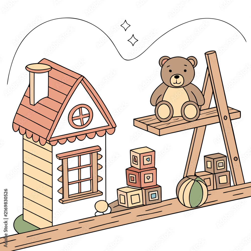Naklejka premium Illustration of a person sitting at a wooden desk in a home office with bookshelf lamp bicycle wheel decoration home workspace desk accessories reading nook illustration home study set