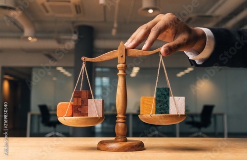 Wooden Balance Scale Business Equilibrium Office Concept.