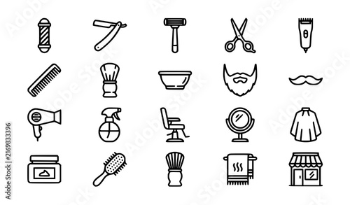 Obraz na płótnie Barber shop haircut shaving and grooming thin line icon set EPS10 vector