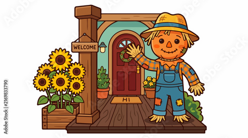 Friendly Scarecrow Welcoming at Front Door