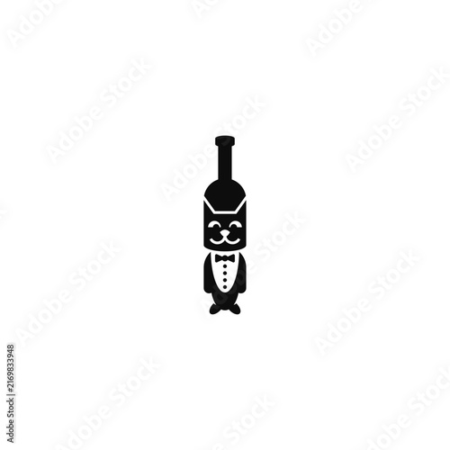 Funny cat with a bottle on his head logo.