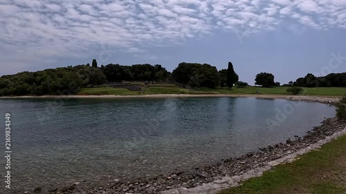 Coastal Scenic Golf Course Landscape on Brijuni Island with Adriatic Sea Bay