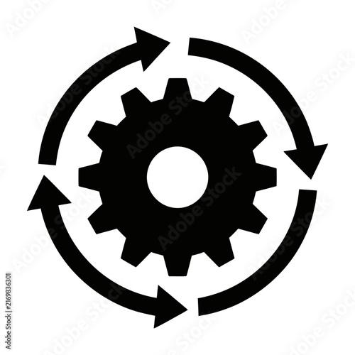 Gear icon with rotating circular arrows for process