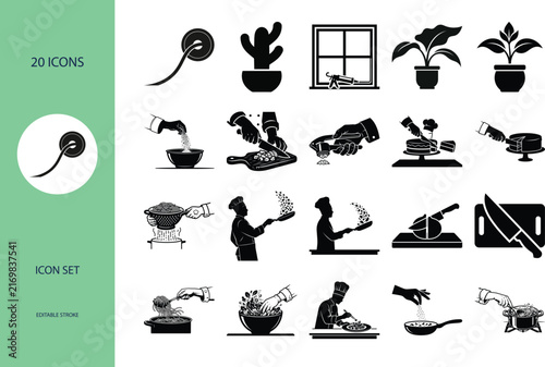 Culinary Icons Collection Black Silhouette Set On White Background