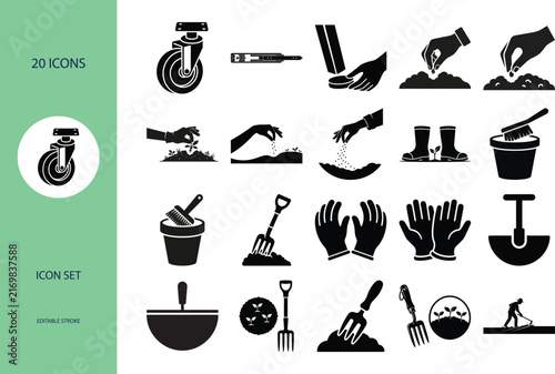 Gardening Icon Set Black Silhouettes On White Background