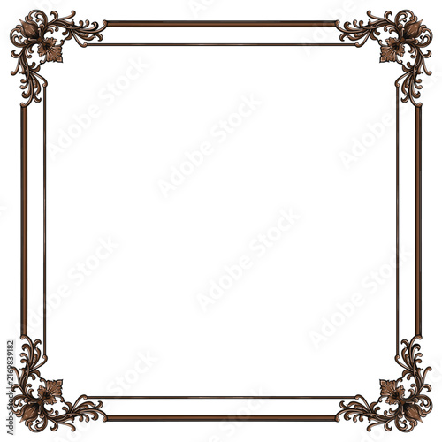 Decorative vintage baroque frame with floral ornament engraving illustration art