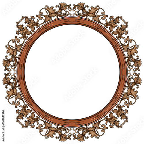 Decorative vintage baroque frame with floral ornament engraving illustration art
