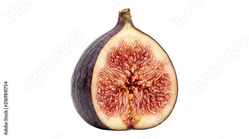Cuadro en lienzo Fresh half fig showing textured seed pulp on transparent background for healthy eating food illustration