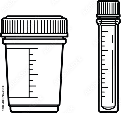 Medical Specimen Collection Containers Used For Biological Testing Procedures Including A Wide Pot And A Narrow Tube With Measurement Markings Designed For Professional Health Care Diagnostic