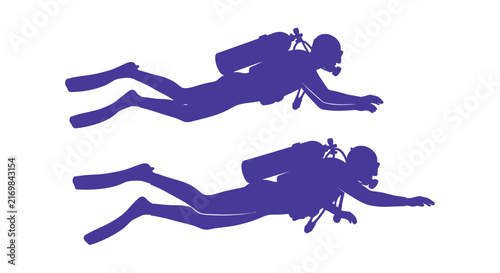 Foto Scuba diver silhouette against a white background two instances shown