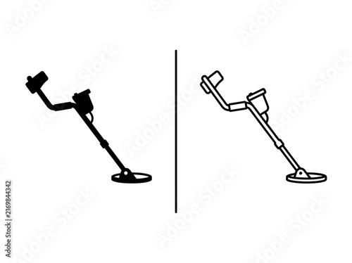 Bild auf Leinwand Metal detector outline and black fill icon set with detector treasure equipment