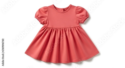 Pink puff sleeve baby girl dress with gathered skirt