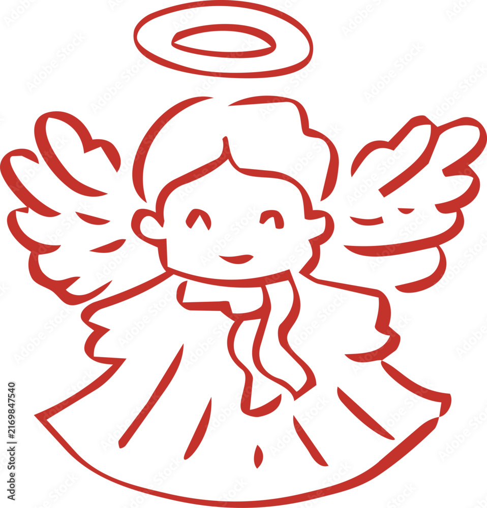Fototapeta premium Angel with Halo and Wings Doodle Icon