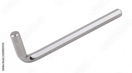 Polished steel hex key tool showcasing industrial hardware design with bright metallic finish captured in professional lighting on white background
