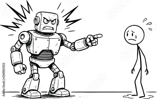 Фотография Angry Robo Scolding Scared Stick Figure