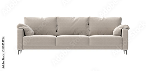 Konstfotografi Modern beige three-seater sofa with plush cushions and minimalist legs
