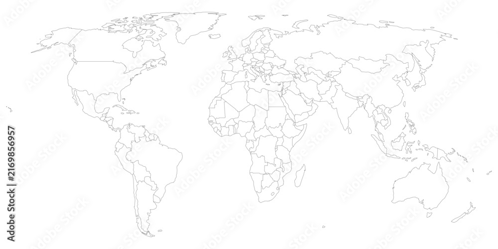 Fototapeta premium World Map Vector Outline with Country Borders Isolated on Transparent Background