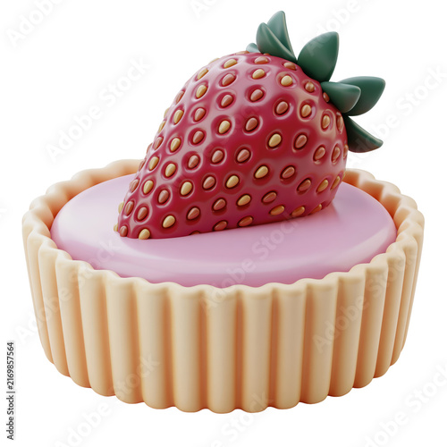 Adorable strawberry tart with ridged pastry crust and creamy center isolated on transparent background for patisserie menu design texture