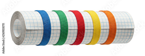 Grid Paper Roll With Colorful Fabric Bands Isolated
