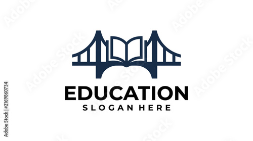 Minimalist bridge and open book education logo design.