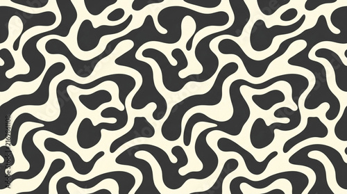 Abstract Liquid Pattern Black Cream Retro Seamless Background