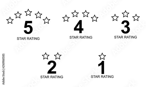 Star rating icons from five to one, customer review scale and satisfaction symbols for feedback, ranking and evaluation design
