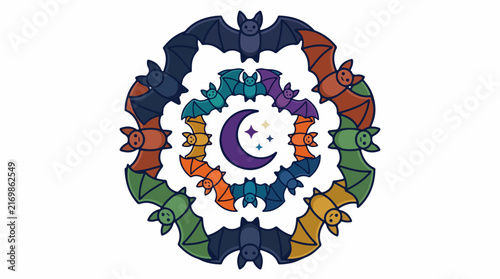 Colorful Bats Forming Circular Mandala Pattern