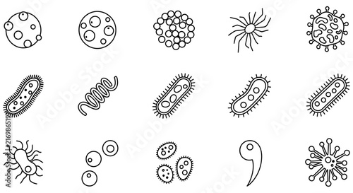 Microorganism Line Icons Set On White Background Scientific Illustration bacteria