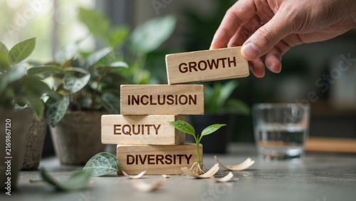Wooden Blocks Growth Inclusion Equity Diversity Concept.