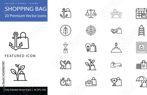 shopping bag icons for e-commerce and retail business