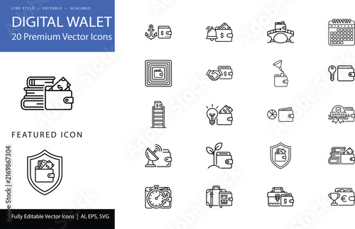 Digital wallet icons for finance and banking applications
