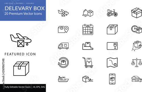 Delivery box icons for logistics and shipping concepts