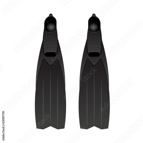 A pair of long black carbon long flippers top view blank mockup realistic vector 3d model isolated on white background, diving fins for scuba diving, freediving and spearfishing activity equipment.