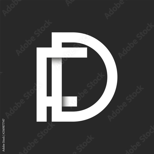 Monogram logo FD or DF lettermark, combines two letters F and D, clean geometric shapes with subtle drop shadows on a dark background, ideal for architecture firms, creative corporate identity.
