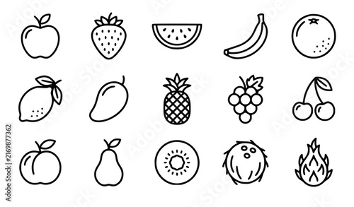 Modern Fruit Outline Icons Editable Stroke Vector Collection