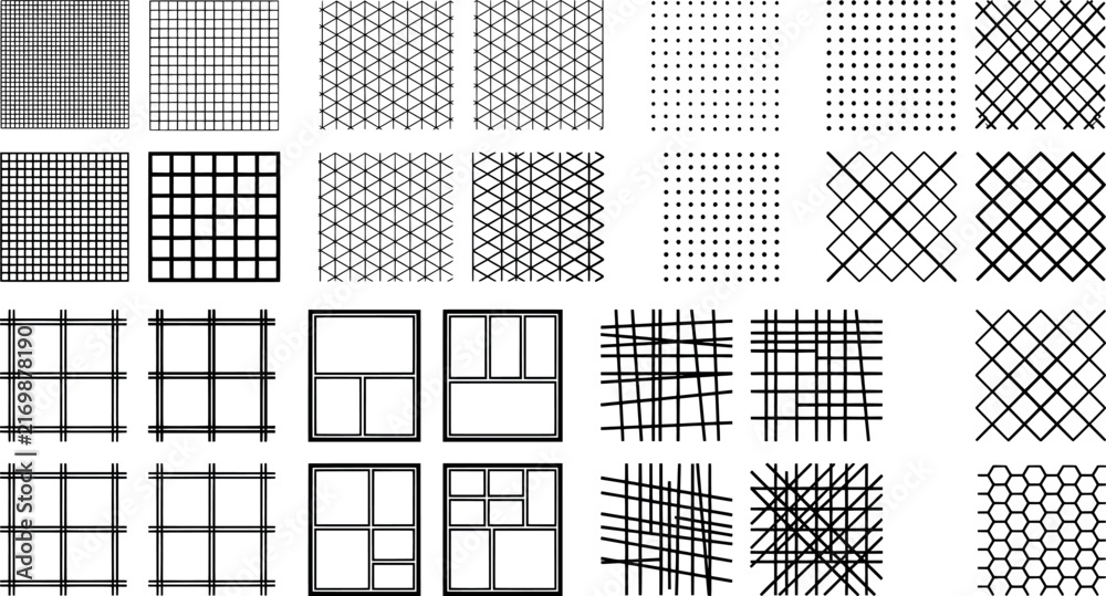 Fototapeta premium Collection of geometric grid patterns, line textures, and architectural layouts
