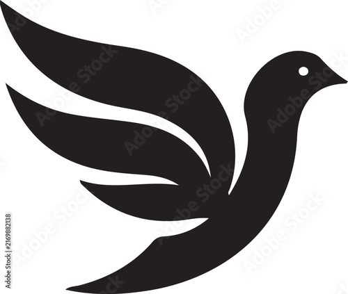 A black stylized icon of a dove
