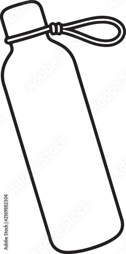 A simple black and white line drawing of a reusable water bottle, 