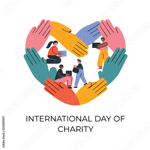 International Day of Charity Vector Banner with Helping Hands and Community Support Concept