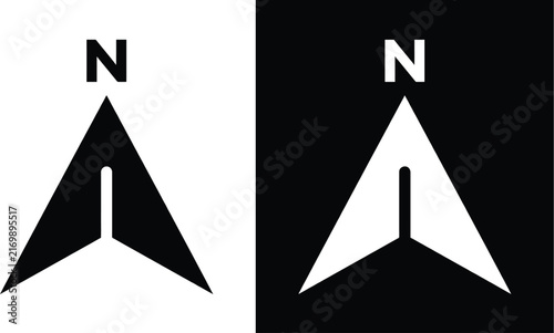 Compass rose symbol with north indicator black and white silhouette design