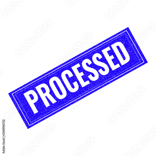Processed stamp badge with bold text isolated on transparent background