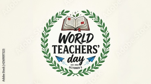 World Teachers Day wreath logo with educational elements